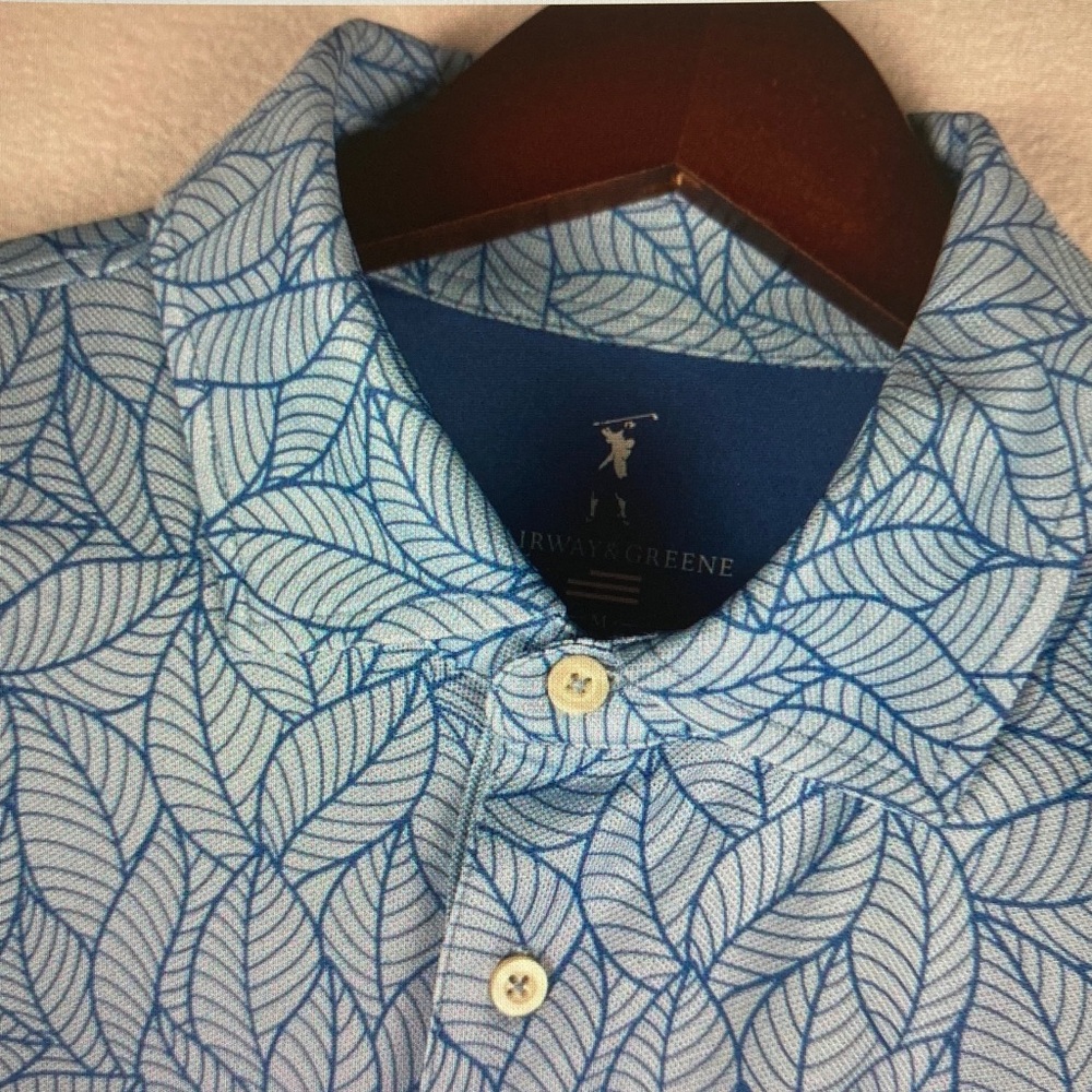 Fairway & Greene Blue Leaf-Pattern Polo